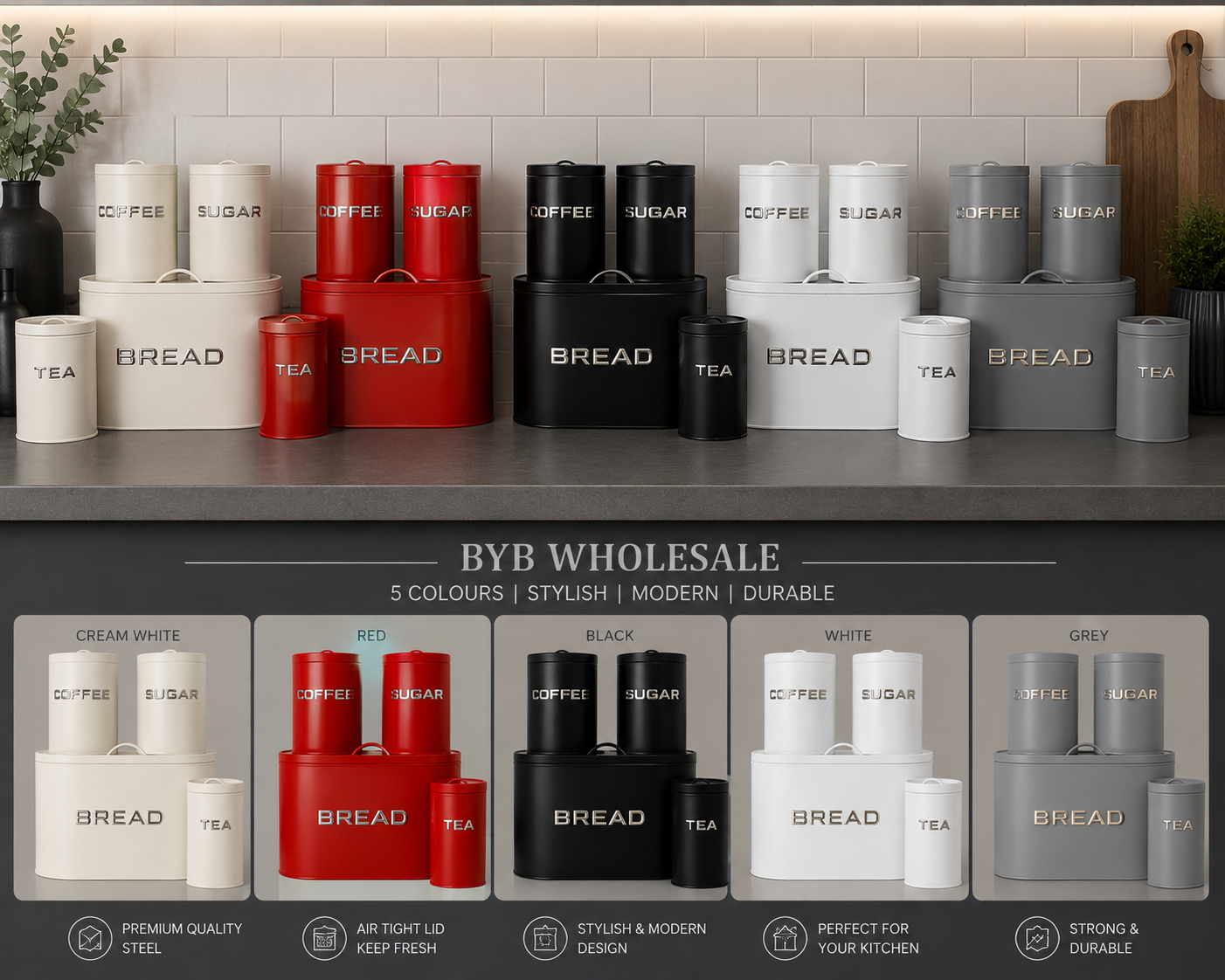 4 piece bread bin and canister set