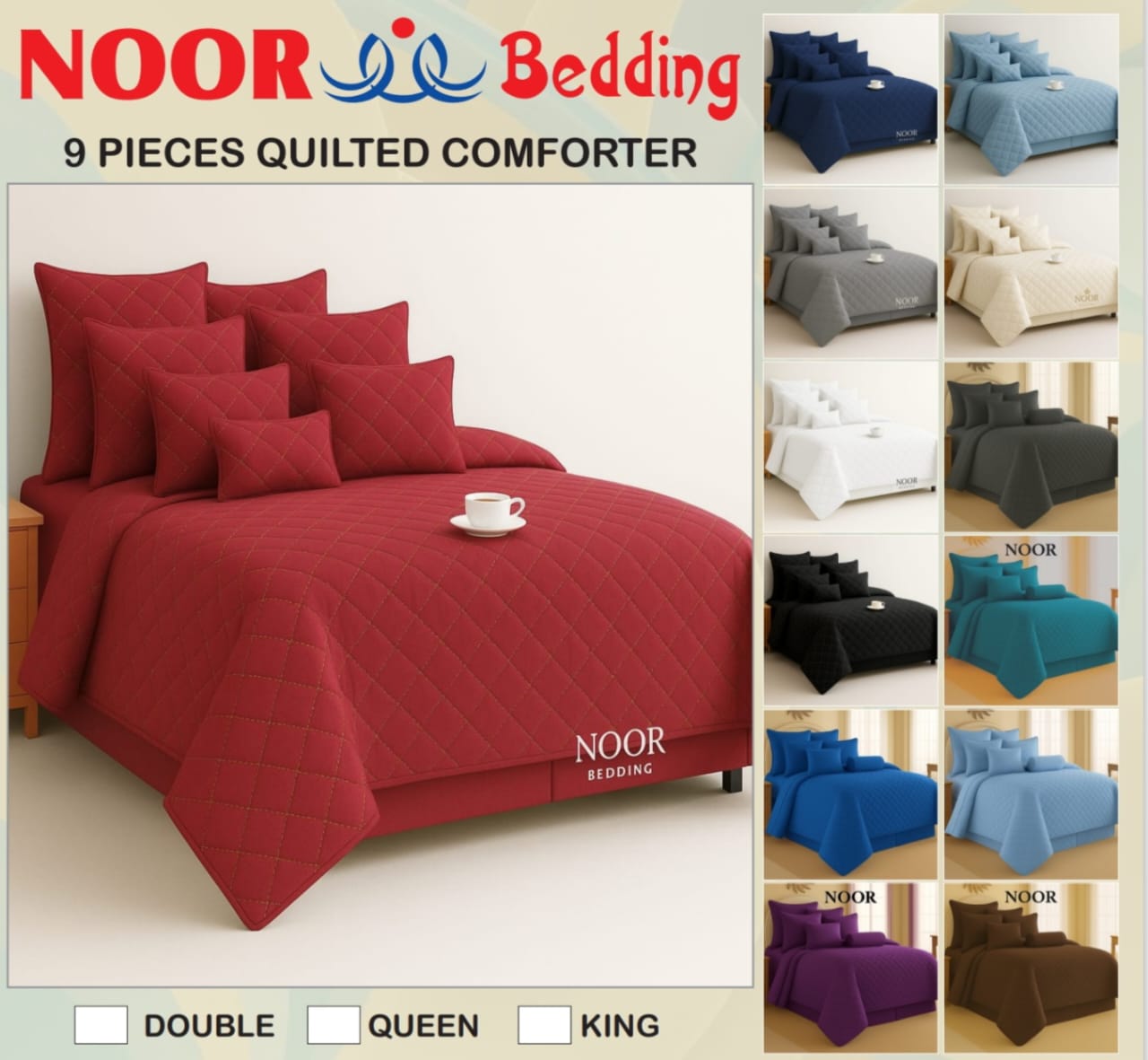 9 Piece Bedspread Comforter set